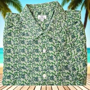 Vintage Maus & Hoffman Green Paisley Cabana Shirt XL Palm Beach Palm Springs USA